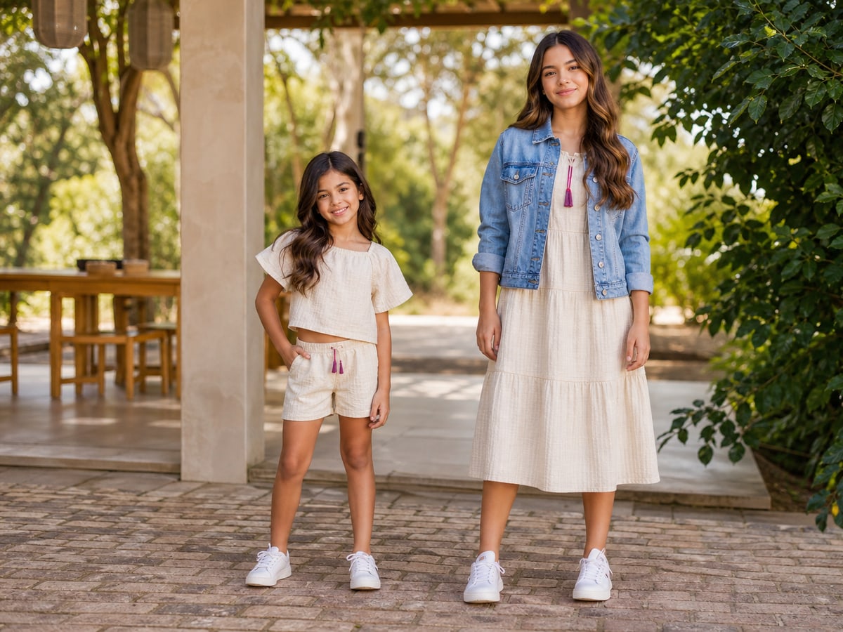 Menina e teen com looks versáteis montados com as mesmas peças-chave