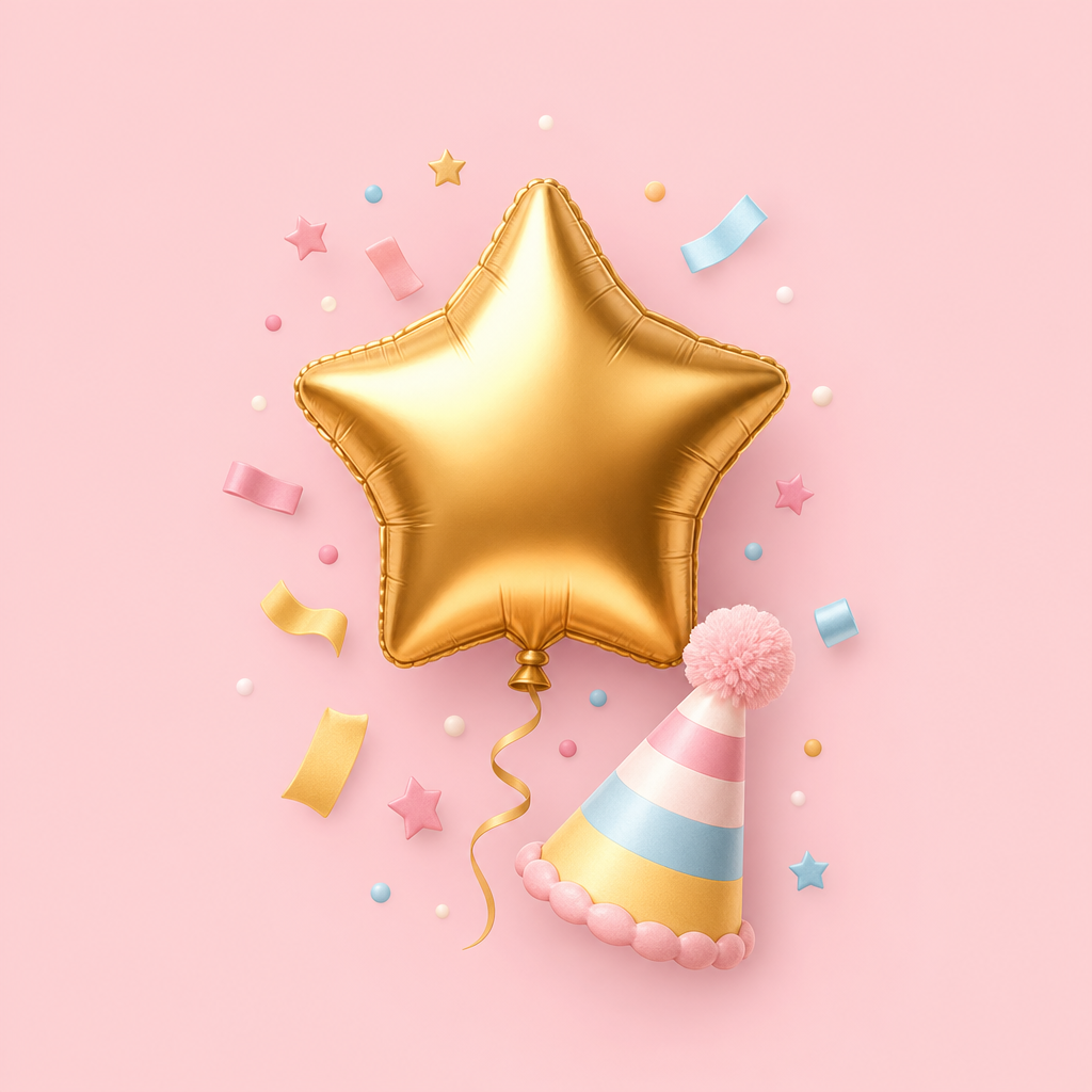 Ícone ilustrado de festa infantil com balão de estrela