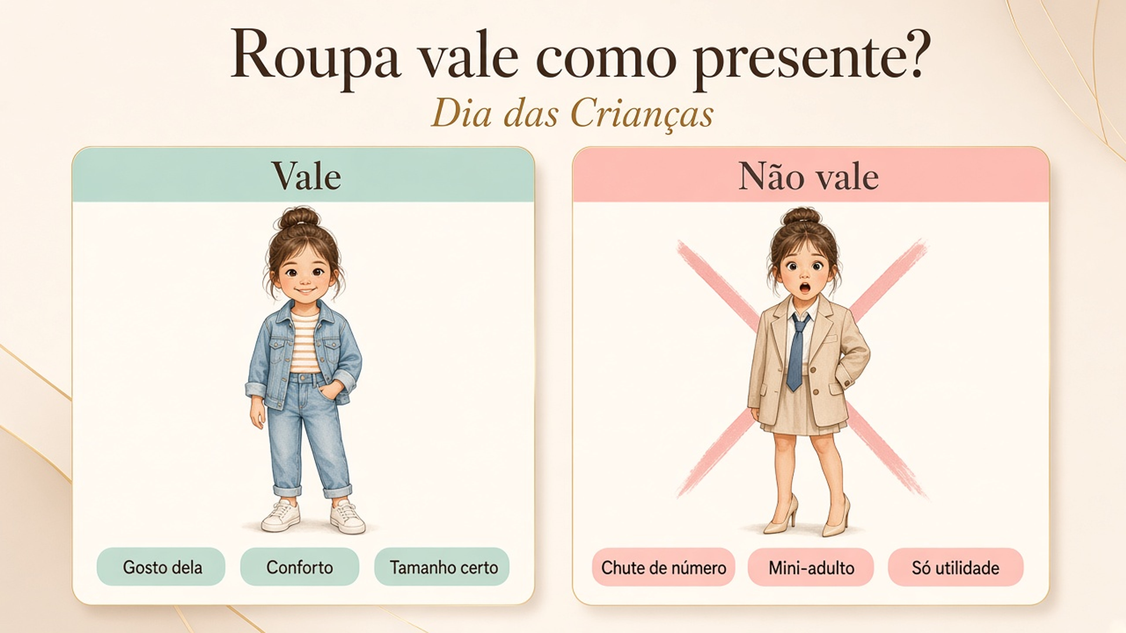 Infográfico: quando roupa vale como presente de Dia das Crianças e quando não vale.