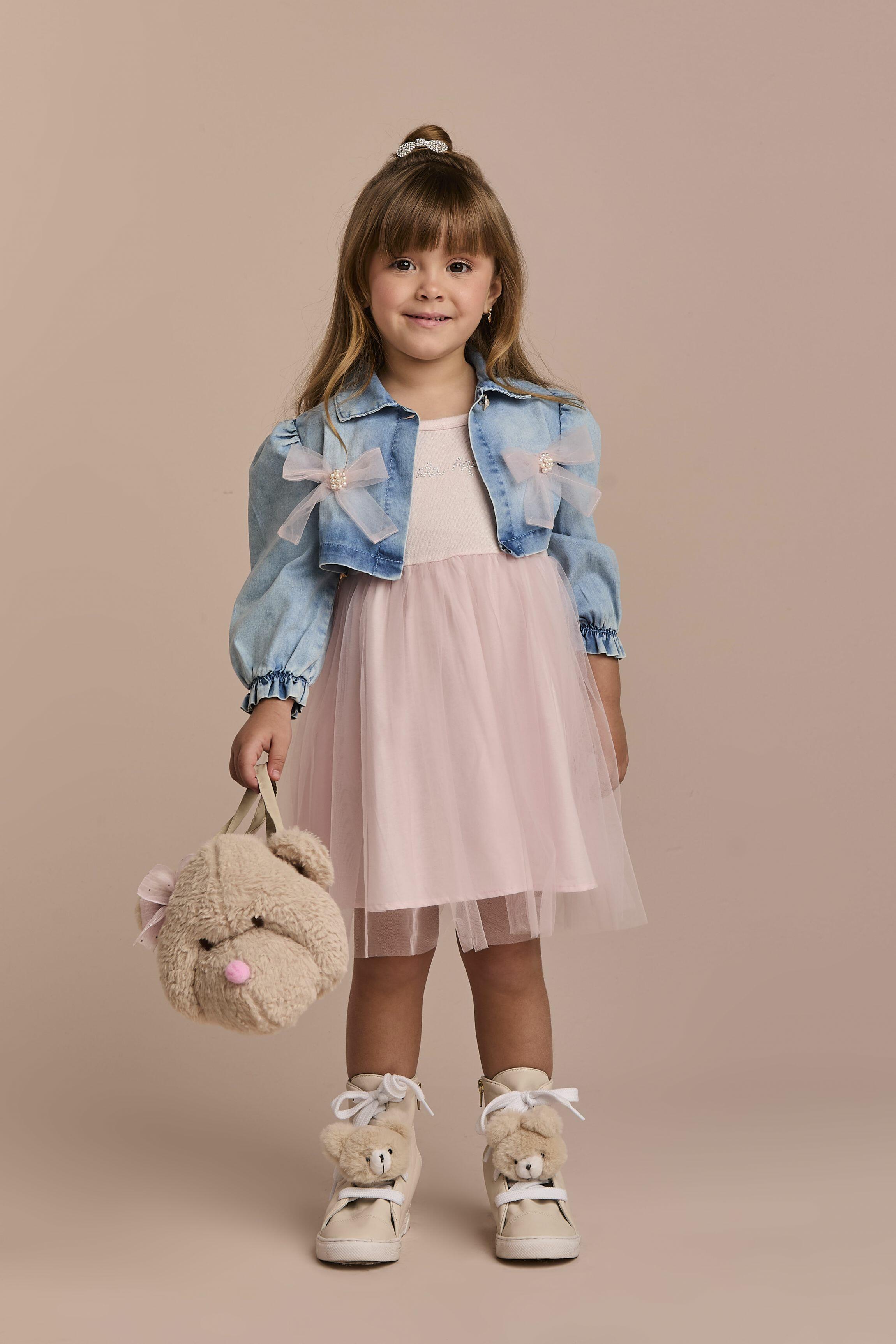 Vestido Tule Candy com Casaqueto Jeans - Gabriela Aquarela